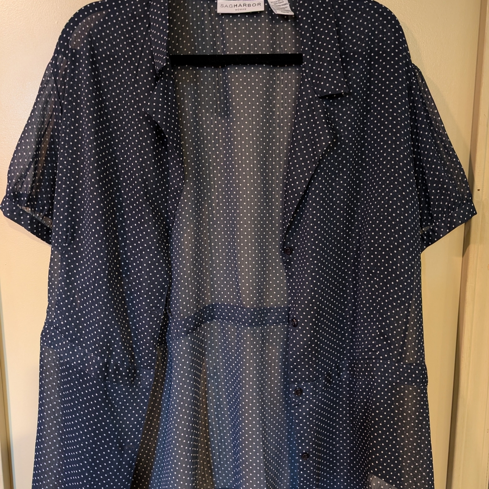 Navy Polka Dot Sheer Blouse